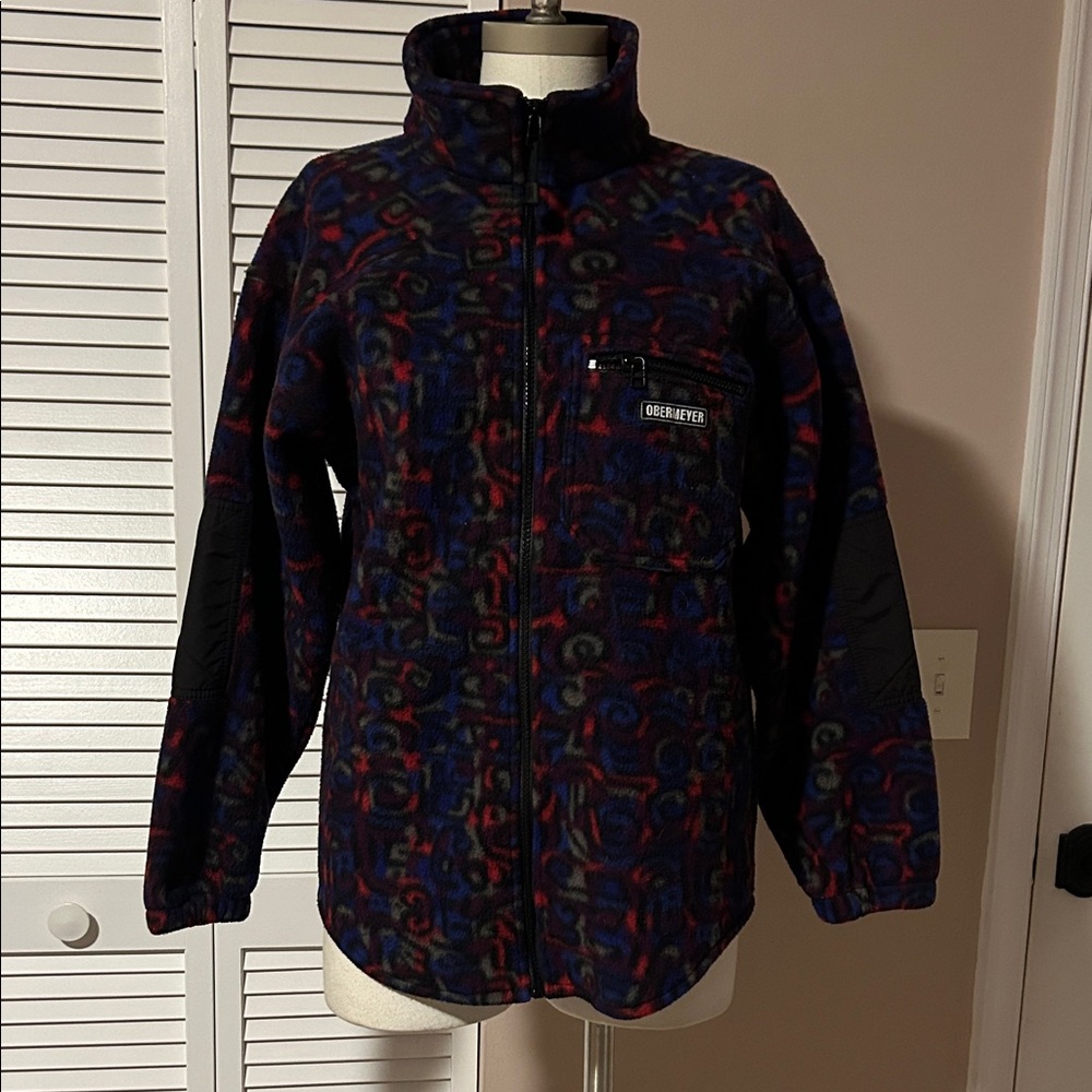 Obermeyer Multicolor Fleece Jacket with Black Trim vintage fleece zipper closure